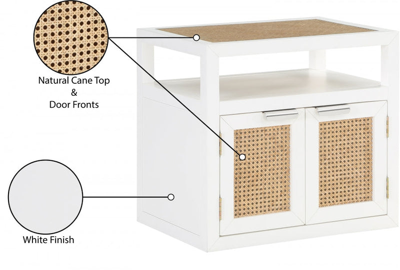 Cole Solid Wood And Natural Cane Nightstand in White - 797White-NS