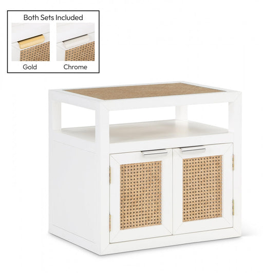 Cole Solid Wood And Natural Cane Nightstand in White - 797White-NS
