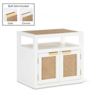 Cole Solid Wood And Natural Cane Nightstand in White - 797White-NS