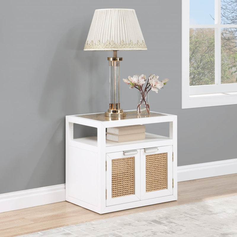 Cole Solid Wood And Natural Cane Nightstand in White - 797White-NS