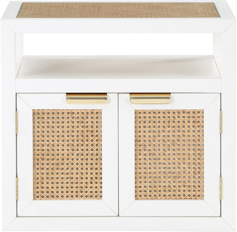 Cole Solid Wood And Natural Cane Nightstand in White - 797White-NS