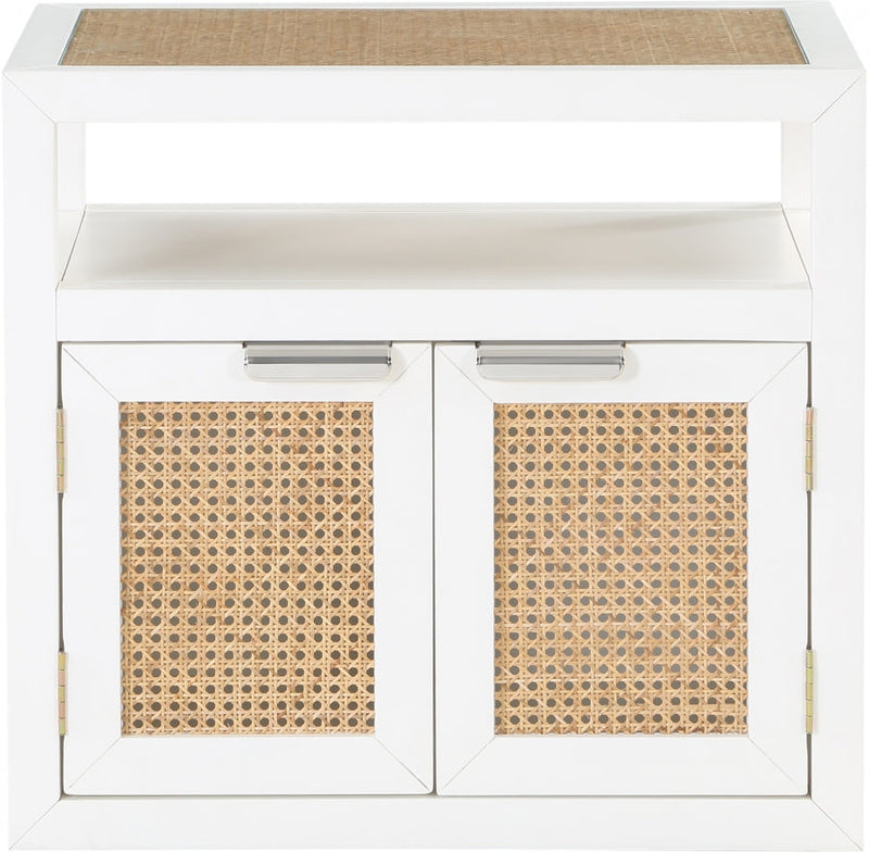 Cole Solid Wood And Natural Cane Nightstand in White - 797White-NS