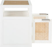 Cole Solid Wood And Natural Cane Nightstand in White - 797White-NS
