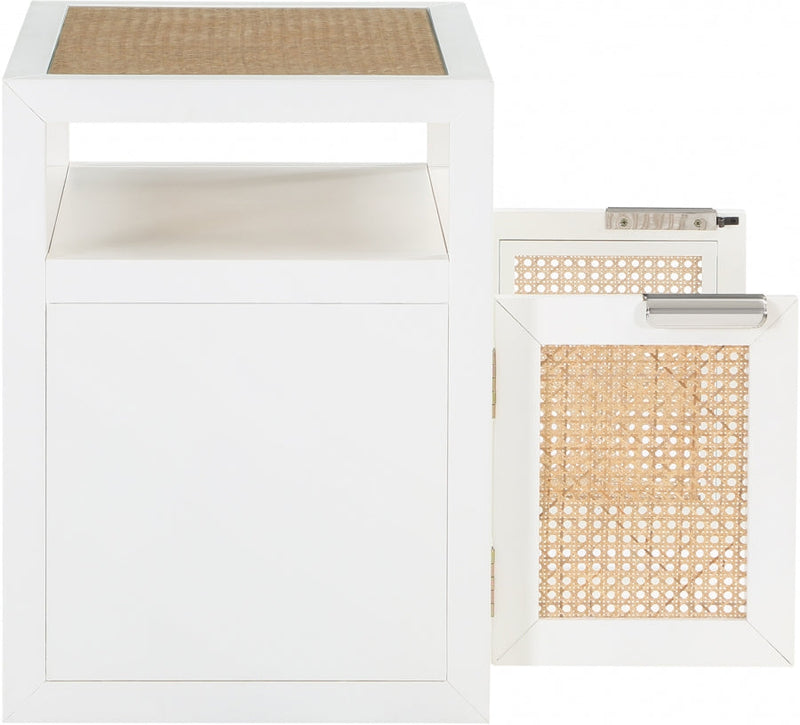 Cole Solid Wood And Natural Cane Nightstand in White - 797White-NS