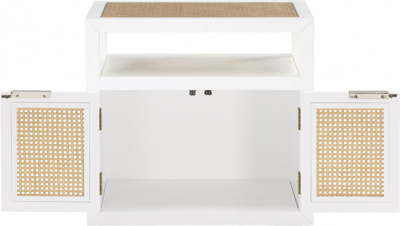 Cole Solid Wood And Natural Cane Nightstand in White - 797White-NS