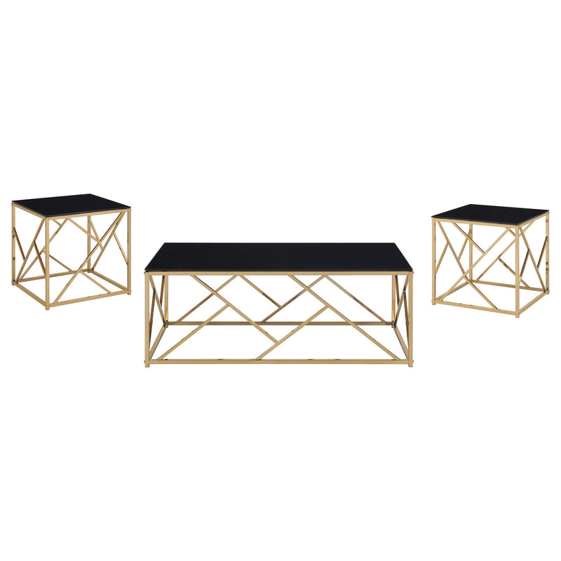 Comisso Contemporary 3-Piece Tempered Glass Coffee Table Set Gold - 701690