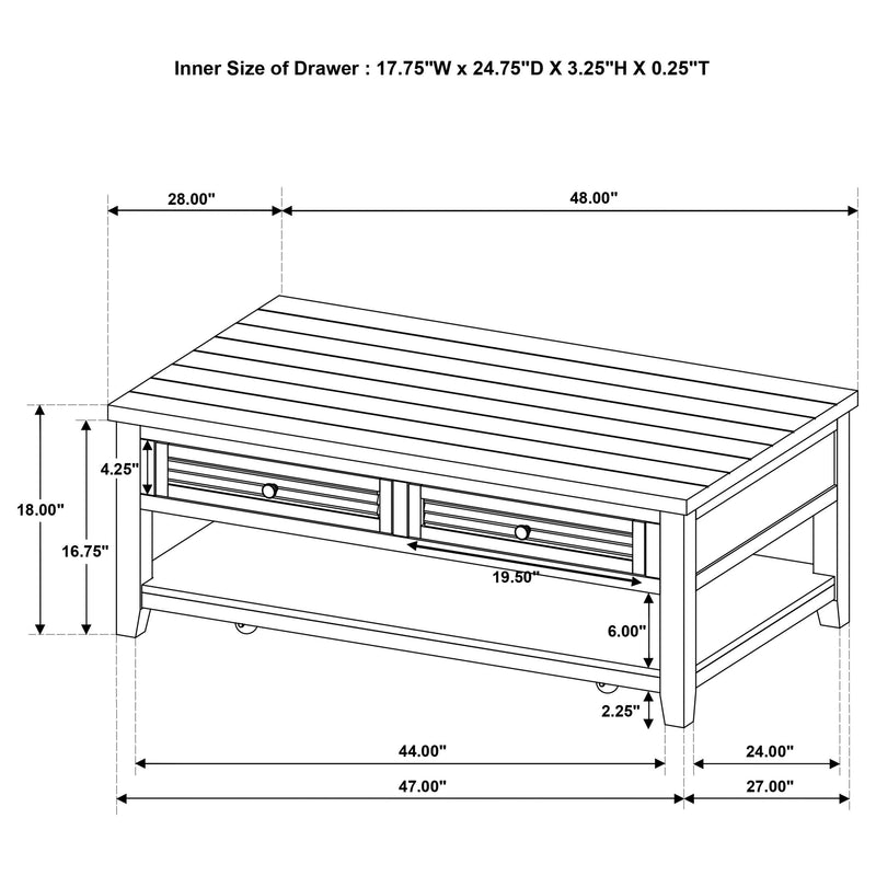Concord 2-drawer Rectangular Coffee Table Distressed Java - 710578