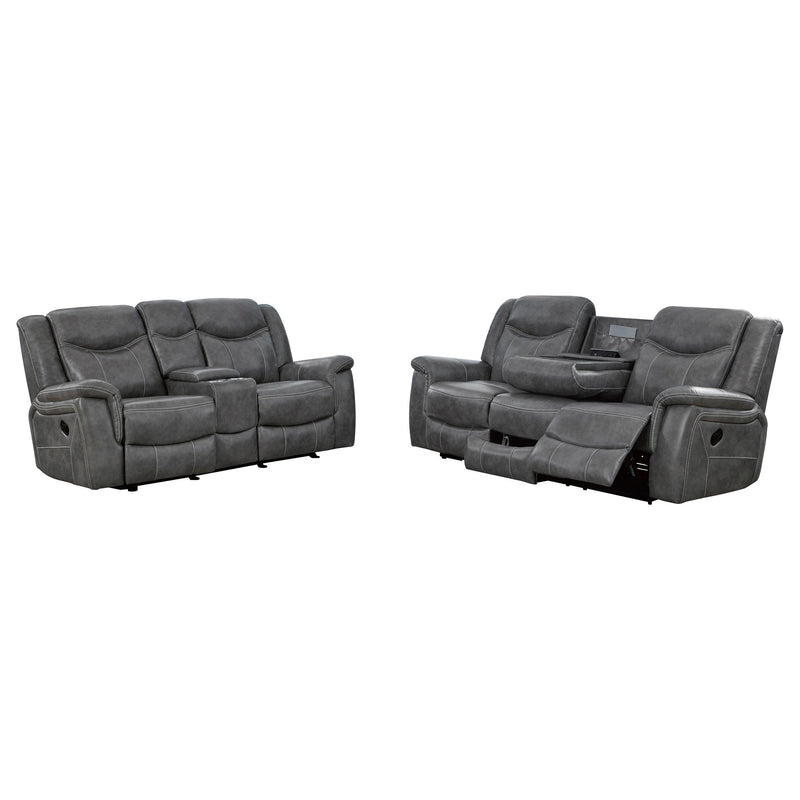 Conrad 2-piece Upholstered Padded Arm Motion Sofa Set Grey - 650354-S2
