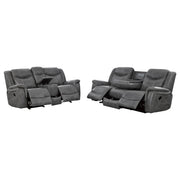 Conrad 2-piece Upholstered Padded Arm Motion Sofa Set Grey - 650354-S2
