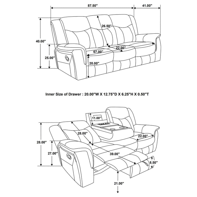 Conrad Upholstered Padded Arm Motion Sofa Grey - 650354