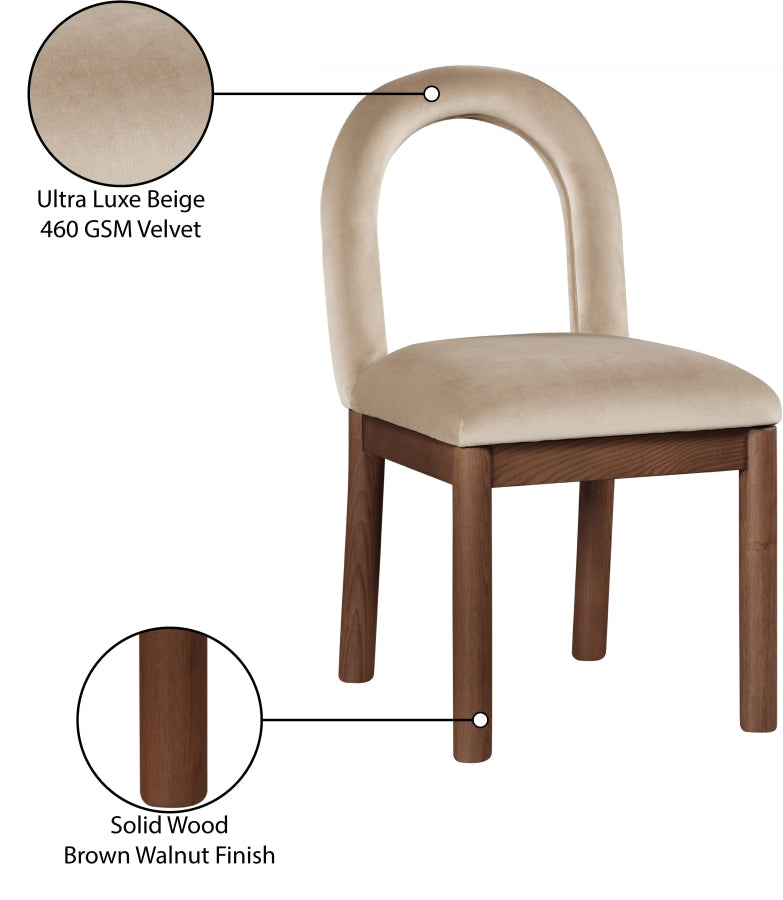 Conrad Velvet Upholstered Dining Chair in Beige - 11009Beige-C