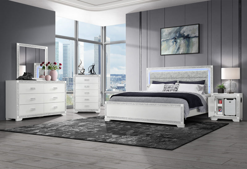 Soleil White Queen Bed Group With Cooler And Speaker - SOLEIL-WHITE-QBG W/ COOLER