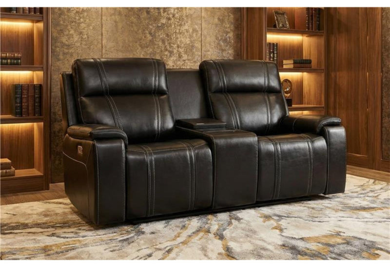 U8880 Black Leather Power Console Reclining Loveseat With Cooler - U8880-BLK LEATHER-PCRLS W/COOLER