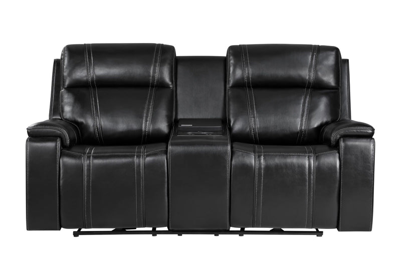 U8880 Black Leather Power Console Reclining Loveseat With Cooler - U8880-BLK LEATHER-PCRLS W/COOLER