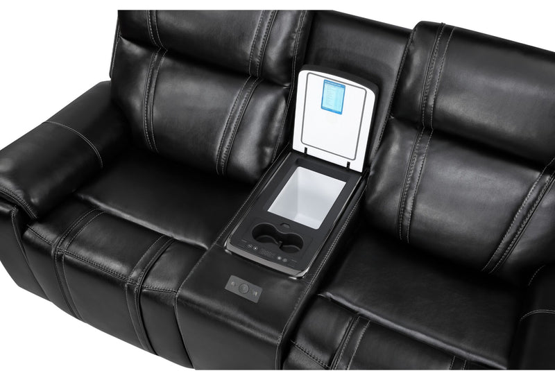U8880 Black Leather Power Console Reclining Loveseat With Cooler - U8880-BLK LEATHER-PCRLS W/COOLER