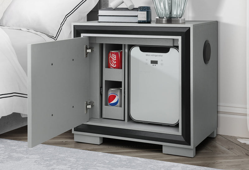 Amelia Grey/Black Nightstand With Cooler And Speaker - AMELIA-GREY/BLACK-NS W/ COOLER & SPEAKER