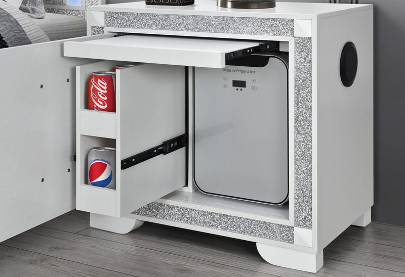 Soleil White Nightstand With Cooler And Speaker - SOLEIL-WHITE-NS W/COOLER + SPKR