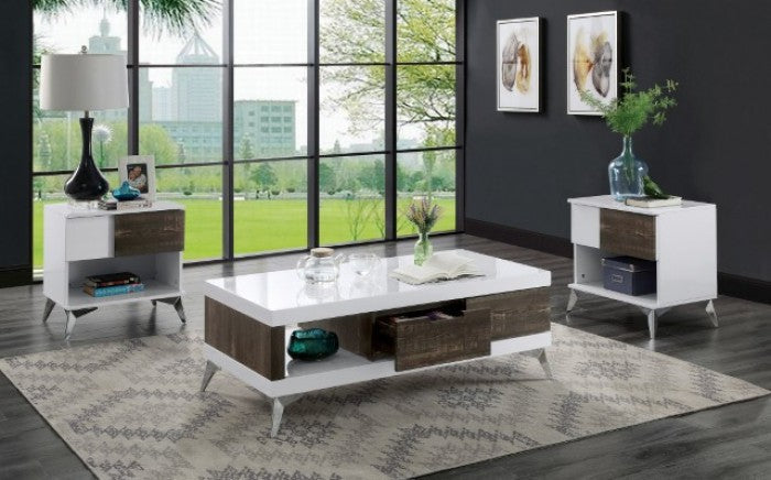 Corinne White/Distressed Dark Oak End Table - FOA4535E
