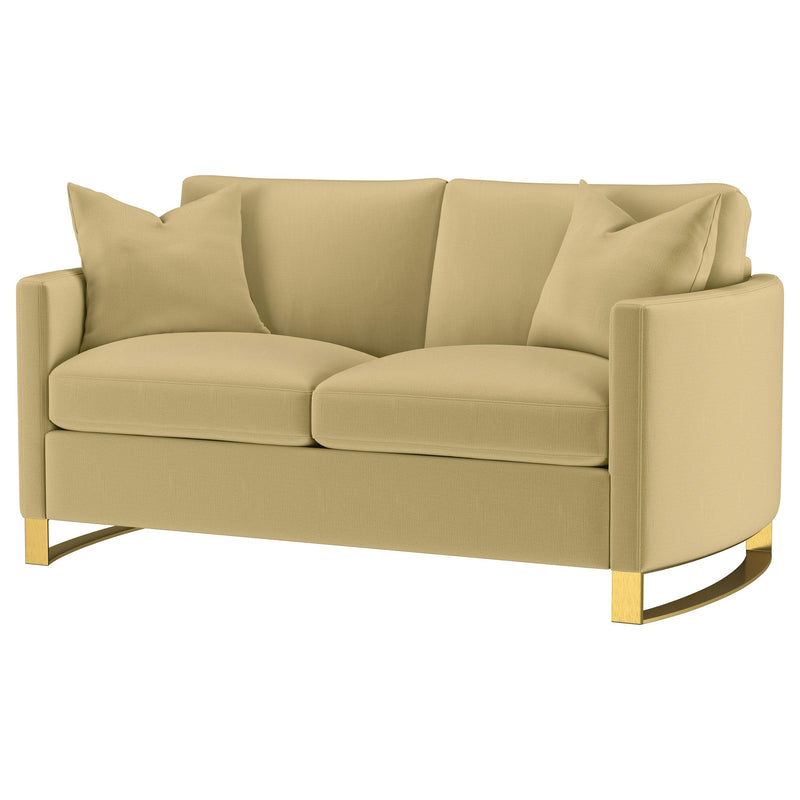 Corliss Upholstered Curved Track Arm Loveseat Camel - 508825