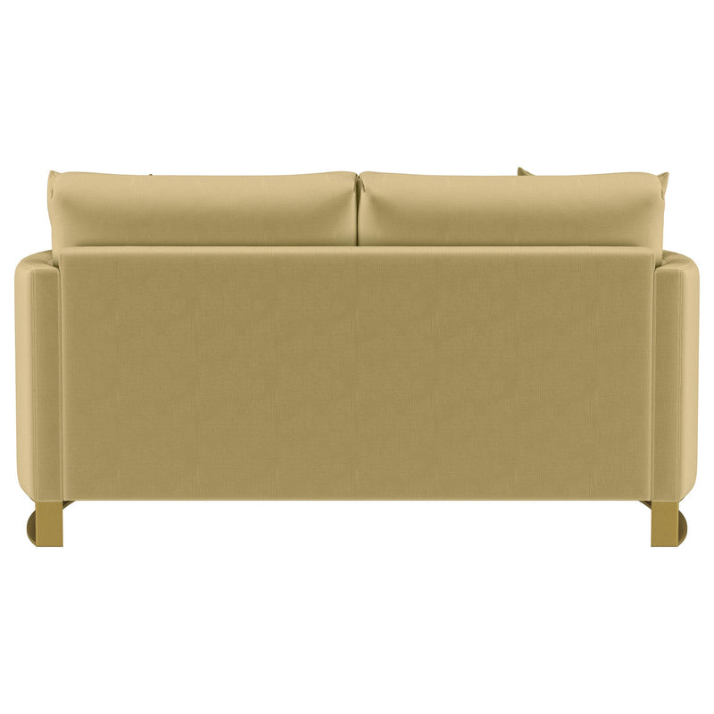 Corliss Upholstered Curved Track Arm Loveseat Camel - 508825