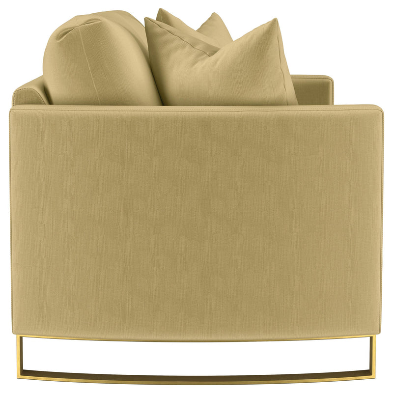Corliss Upholstered Curved Track Arm Loveseat Camel - 508825