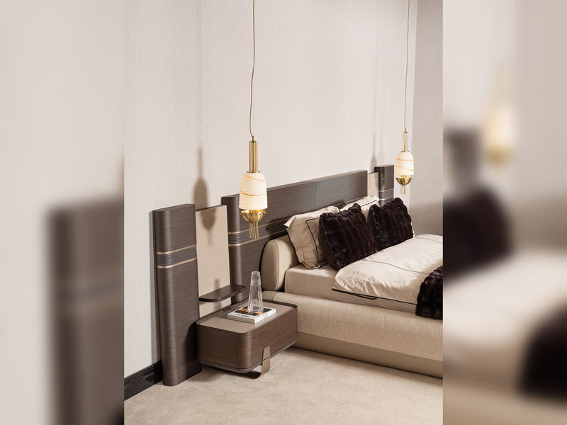Corte Bedroom (Queen Frame With Headboard & Dresser With Mirror & Ottoman & 2 Nightstand) - 200-GAB-COR-QB-SET