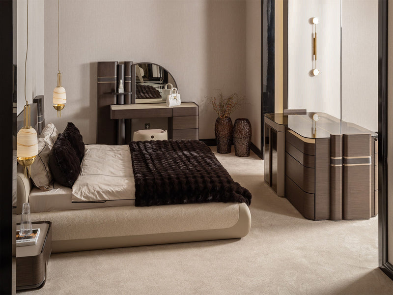 Corte Bedroom (Queen Frame With Headboard & Dresser With Mirror & Ottoman & 2 Nightstand) - 200-GAB-COR-QB-SET