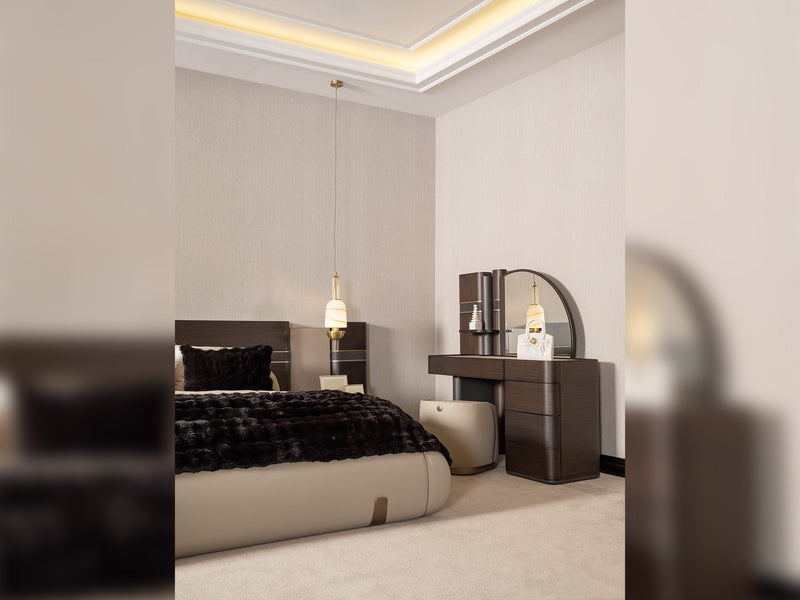 Corte Bedroom (Queen Frame With Headboard & Dresser With Mirror & Ottoman & 2 Nightstand) - 200-GAB-COR-QB-SET