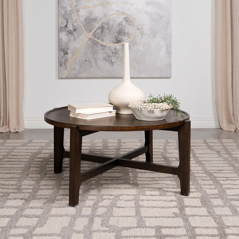 Cota Round Solid Wood Coffee Table Dark Brown - 708288