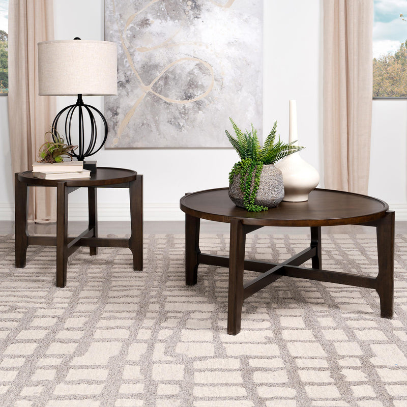 Cota Round Solid Wood Coffee Table Dark Brown - 708288