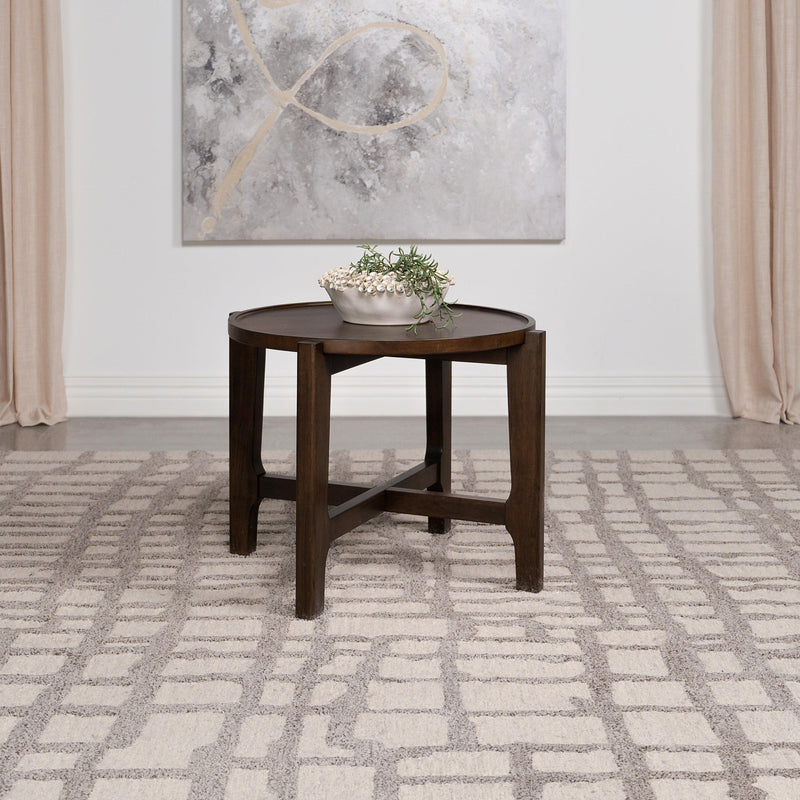 Cota Round Solid Wood End Table Dark Brown - 708287
