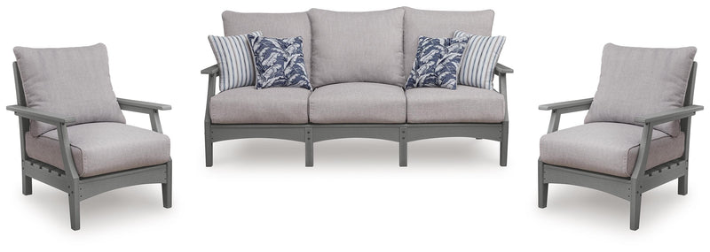 Cove Beach Outdoor Sofa with 2 Lounge Chairs in Gray - PKG024585