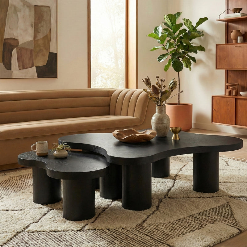 Cove Oak Veneer And Solid Wood 2pc. Coffee Table in Black - 99000Black-CT-2PC