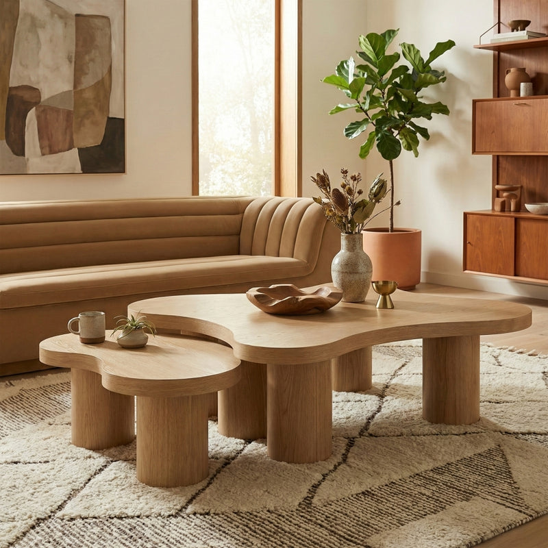 Cove Oak Veneer And Solid Wood 2pc. Coffee Table in Natural - 99000Natural-CT-2PC