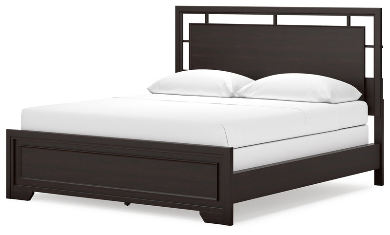Covetown California King Panel Bed with 2 Nightstands in Dark Brown from Ashley - Luna Furniture