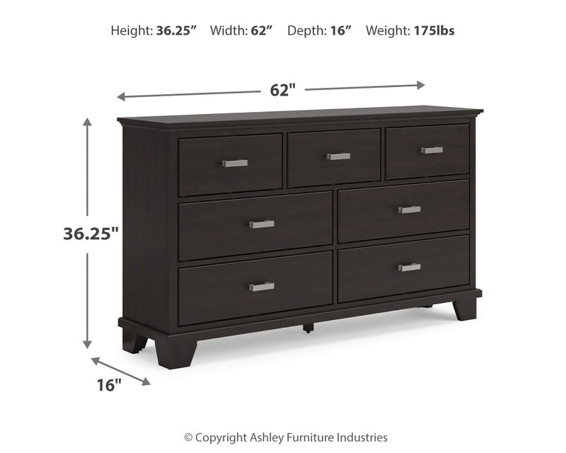 Covetown California King Panel Bed with Dresser and 2 Nightstands in Dark Brown from Ashley - Luna Furniture