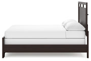Covetown California King Panel Bed with Mirrored Dresser in Dark Brown - PKG016820