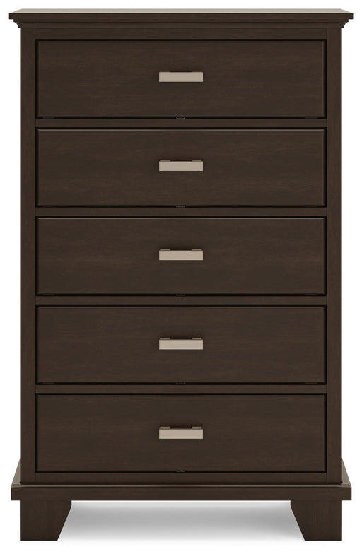 Covetown Dark Brown Full Panel Bed, Chest and Nightstand - B441B16