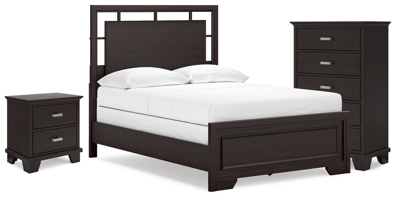 Covetown Dark Brown Full Panel Bed, Chest and Nightstand - B441B16