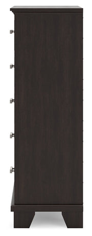 Covetown Full Panel Bed with Mirrored Dresser and Chest in Dark Brown - PKG016630