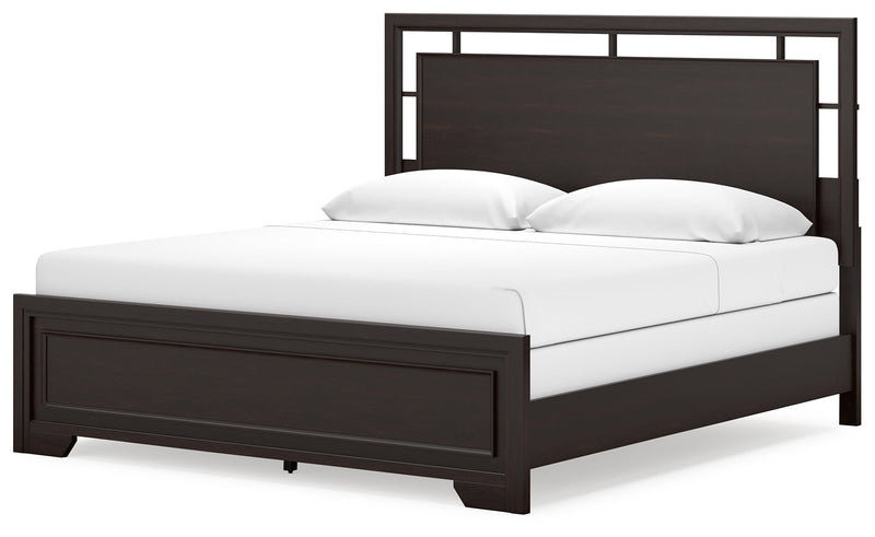 Covetown King Panel Bed with Dresser and 2 Nightstands in Dark Brown from Ashley - Luna Furniture