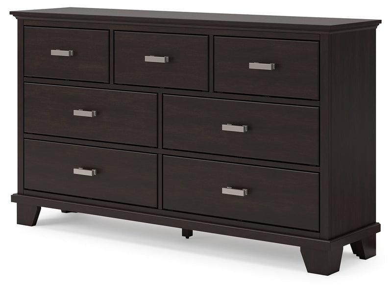 Covetown King Panel Bed with Dresser and 2 Nightstands in Dark Brown from Ashley - Luna Furniture