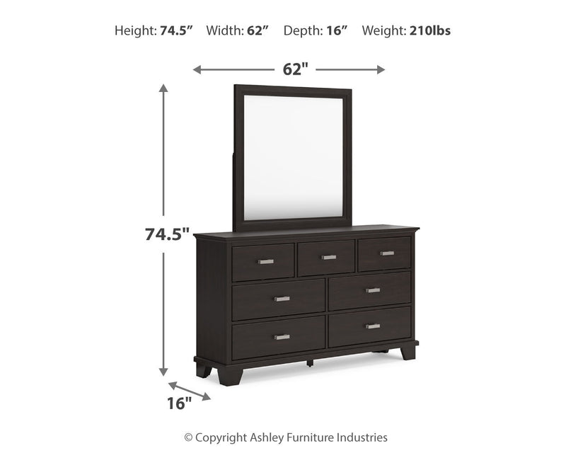 Covetown King Panel Bed with Mirrored Dresser and 2 Nightstands in Dark Brown from Ashley - Luna Furniture