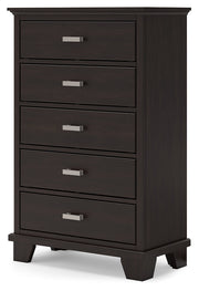 Covetown King Panel Bed with Mirrored Dresser and Chest in Dark Brown from Ashley - Luna Furniture