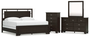 Covetown King Panel Bed with Mirrored Dresser and Chest in Dark Brown from Ashley - Luna Furniture