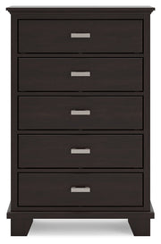 Covetown Queen Panel Bed with Mirrored Dresser and Chest in Dark Brown from Ashley - Luna Furniture
