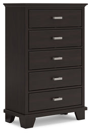 Covetown Queen Panel Bed with Mirrored Dresser and Chest in Dark Brown from Ashley - Luna Furniture