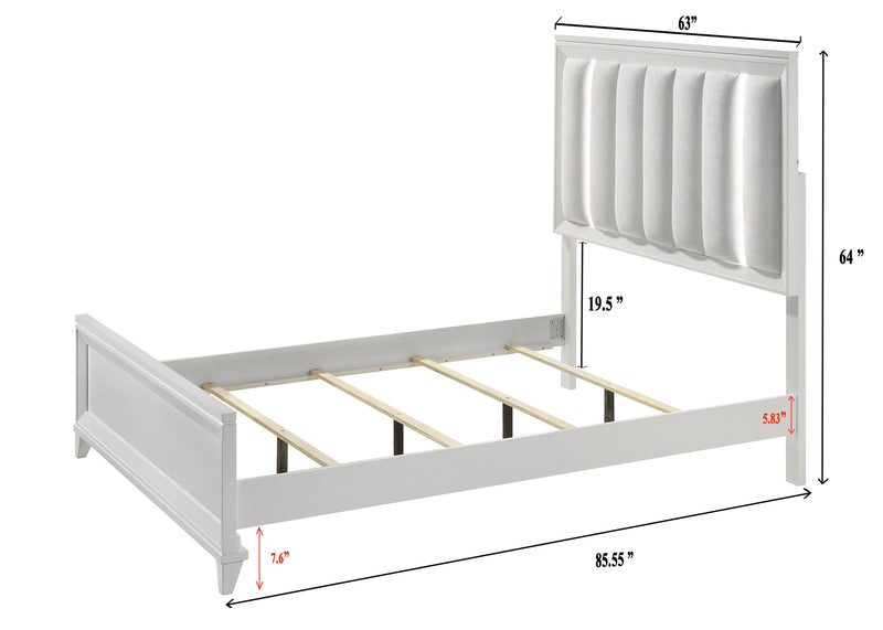 Cressida White Queen Upholstered LED Panel Bed - Gate FurnitureQueen Bed