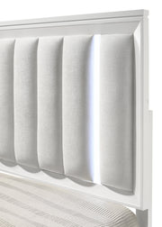 Cressida White Queen Upholstered LED Panel Bed - Gate FurnitureQueen Bed