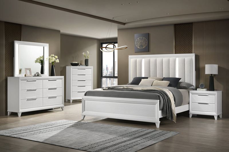 Cressida White Upholstered LED Panel Bedroom Set - Gate FurnitureBedroom Set